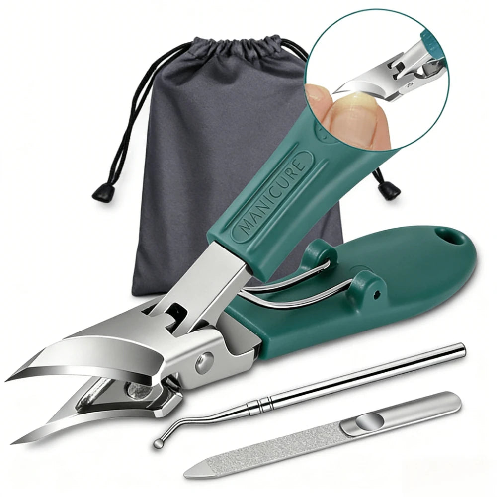 3pcs Stainless Steel Wide Jaw Opening Toenail Clippers Set Long Handle Angled Head Anti-Splash Design for Ingrown and Thick Toen