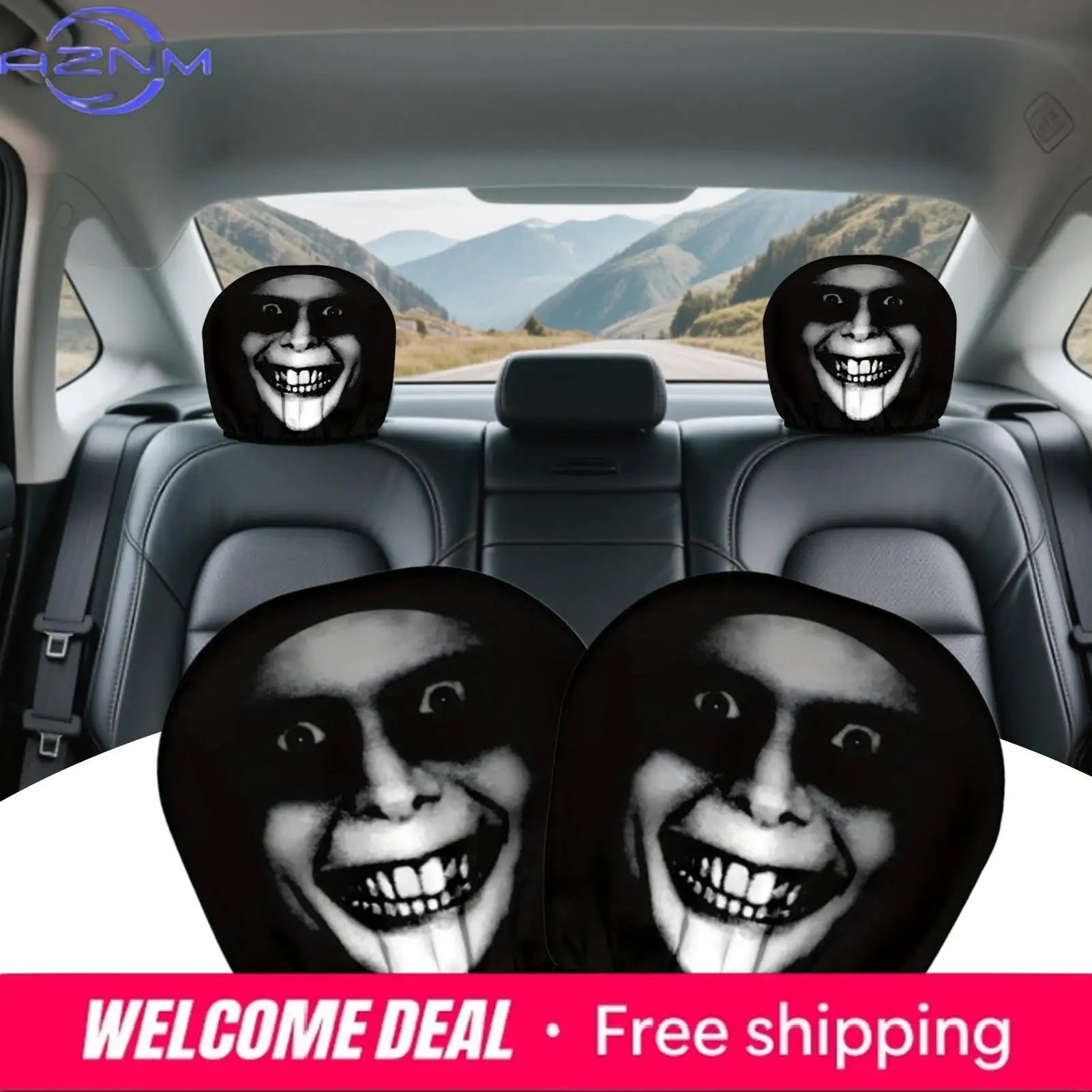 Soft Car Headrest Cases 2pcs Car Headrest Protector Halloween Funny Smile Face Protector Vehicle Accessories For Auto Seats