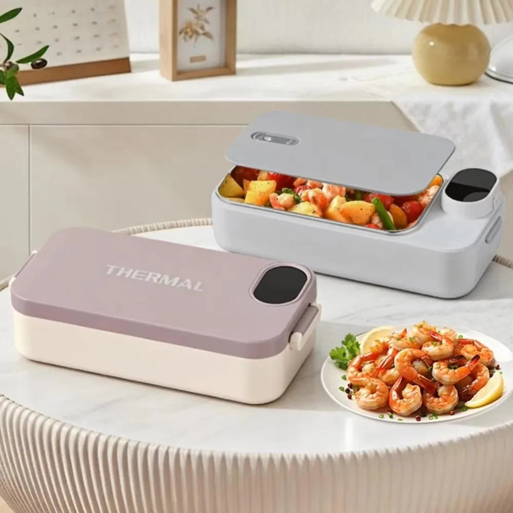 304 Stainless Steel Electric Lunch Box Digital Display Waterless Heating Heated Food Warmer Rechargeable Hot Rice Box