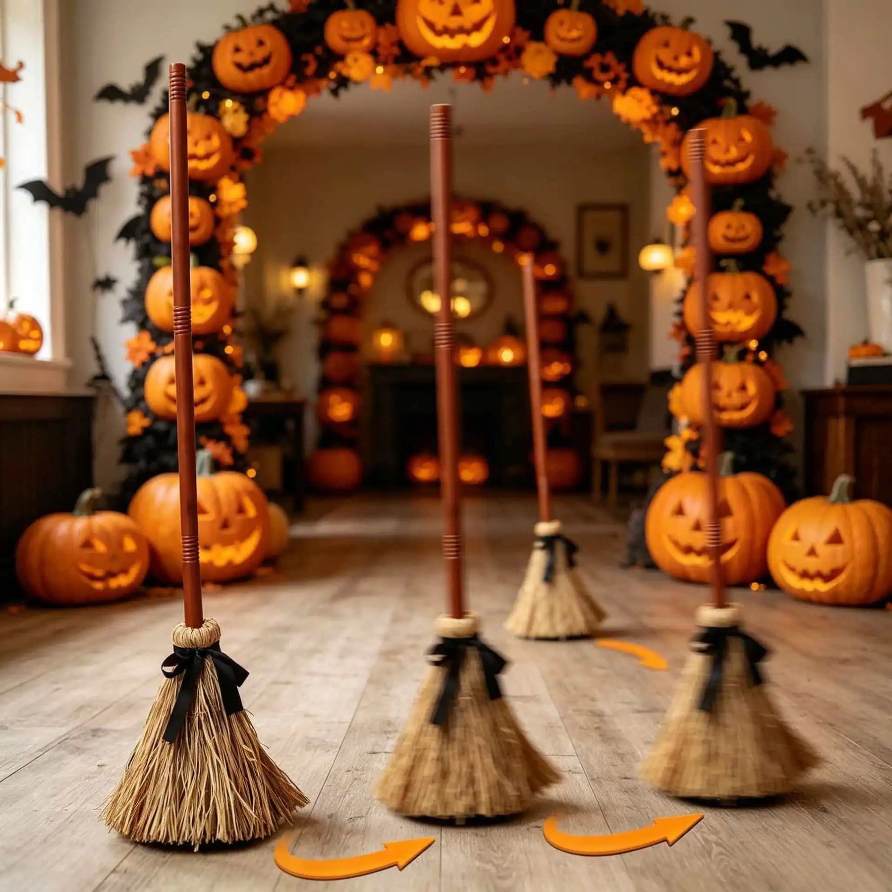 1-4PCS Excellent Glowing Witch Broom with Sound and Self Jumping Action for Halloween Party Gift Decoration Indoor Celebration