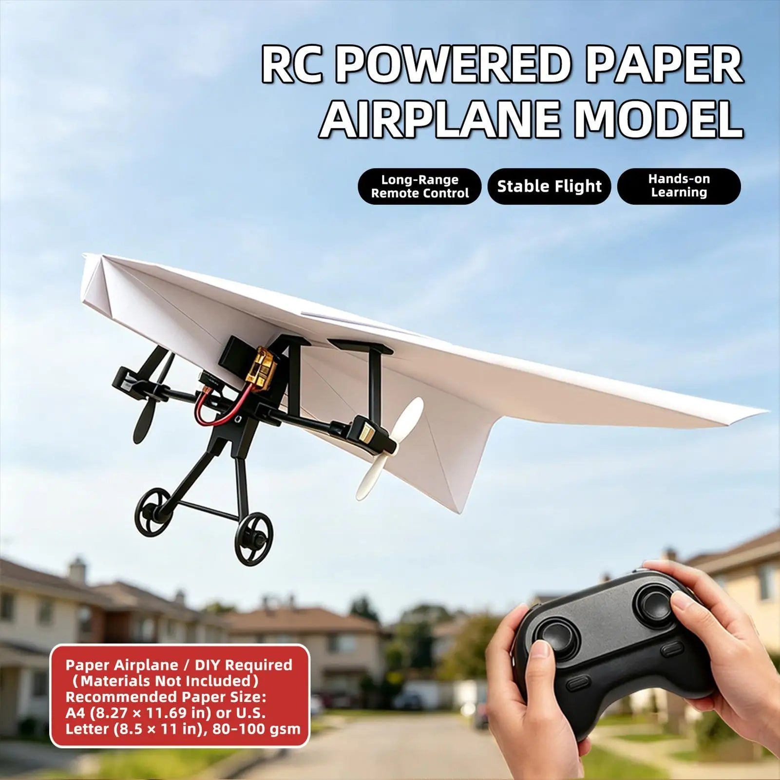 Outdoor Fun RC Paper Airplane Kit DIY Aircraft Electric Remote Control Plane for Boys Girls Backyard Park Beach Camping School