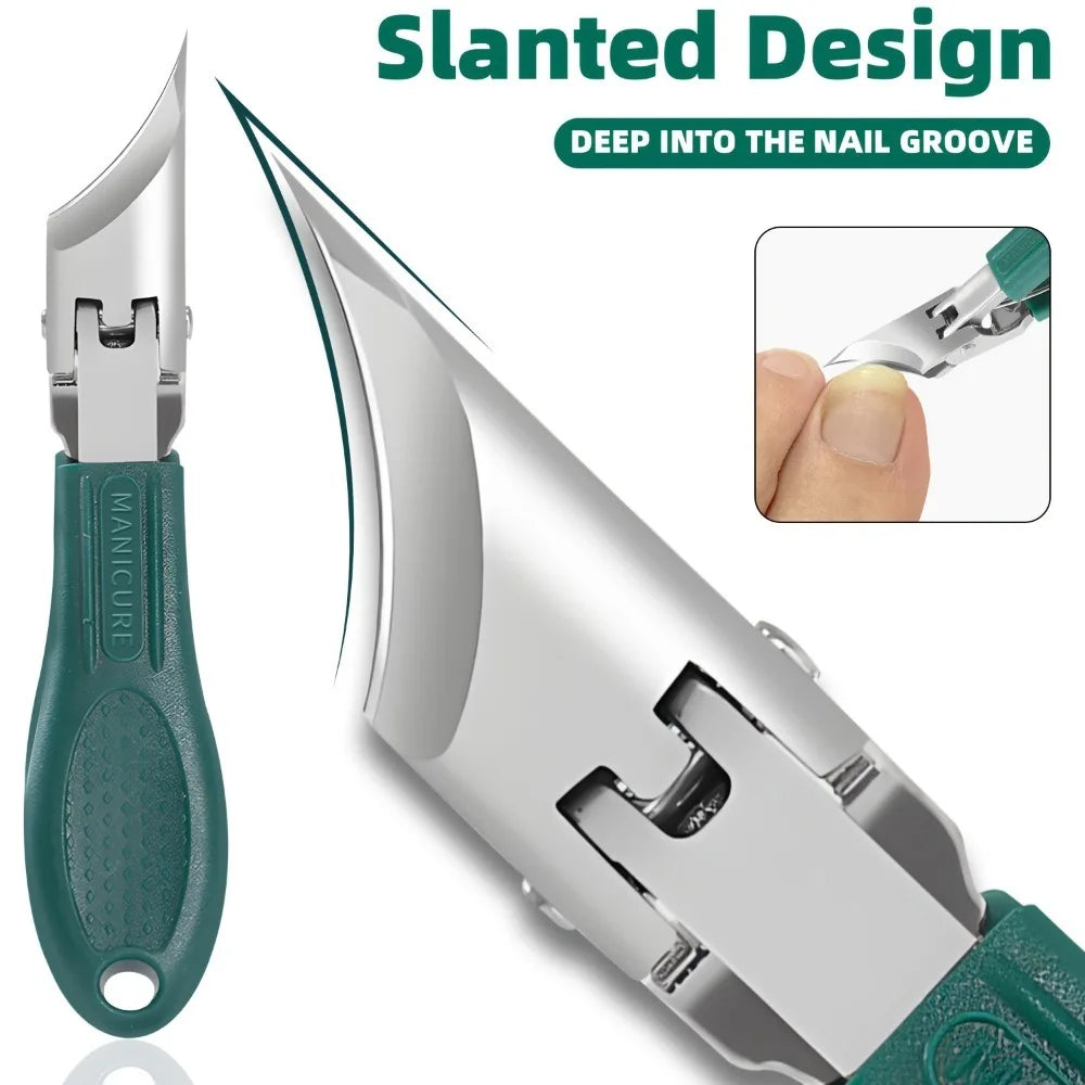 3pcs Stainless Steel Wide Jaw Opening Toenail Clippers Set Long Handle Angled Head Anti-Splash Design for Ingrown and Thick Toen