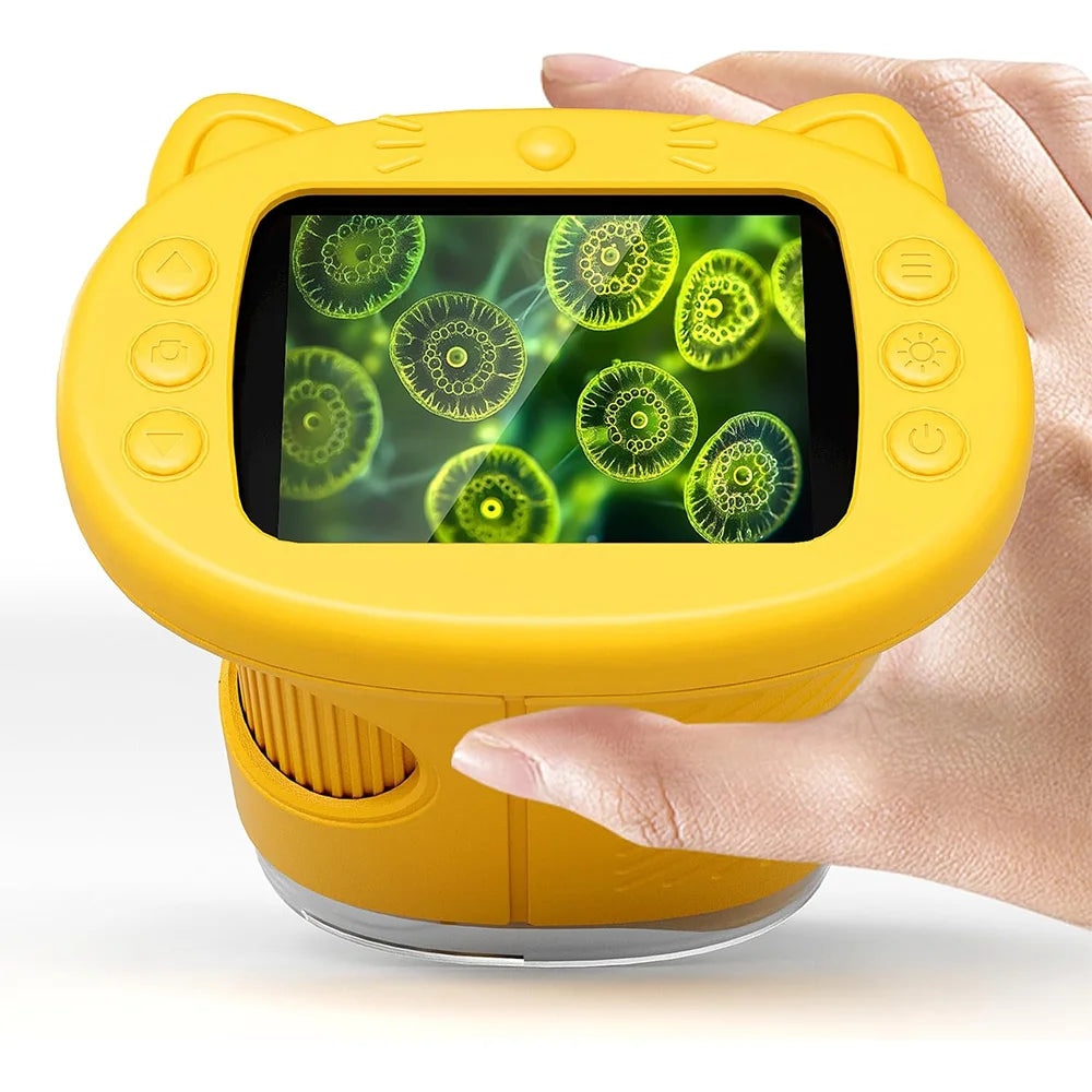 Handheld Kids Microscope Science Education Toy 2.4-Inch Screen 1000x Pocket Microscope Christmas Birthday Gift for Boys & Girls