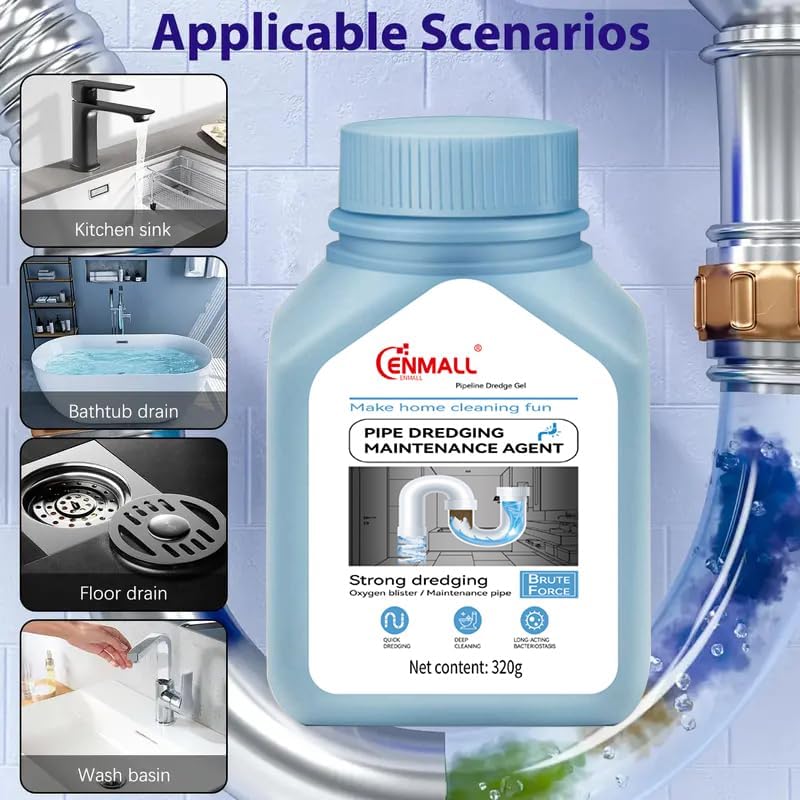1PCS Drain Unblocker Sink and Drain Cleaner,toilet unblocker heavy duty, Kitchen Sink plughole Unblocker, Bathroom Shower Powerful Cleaners 320g/bottle Powder, Removes Hair Safe for All Pipes