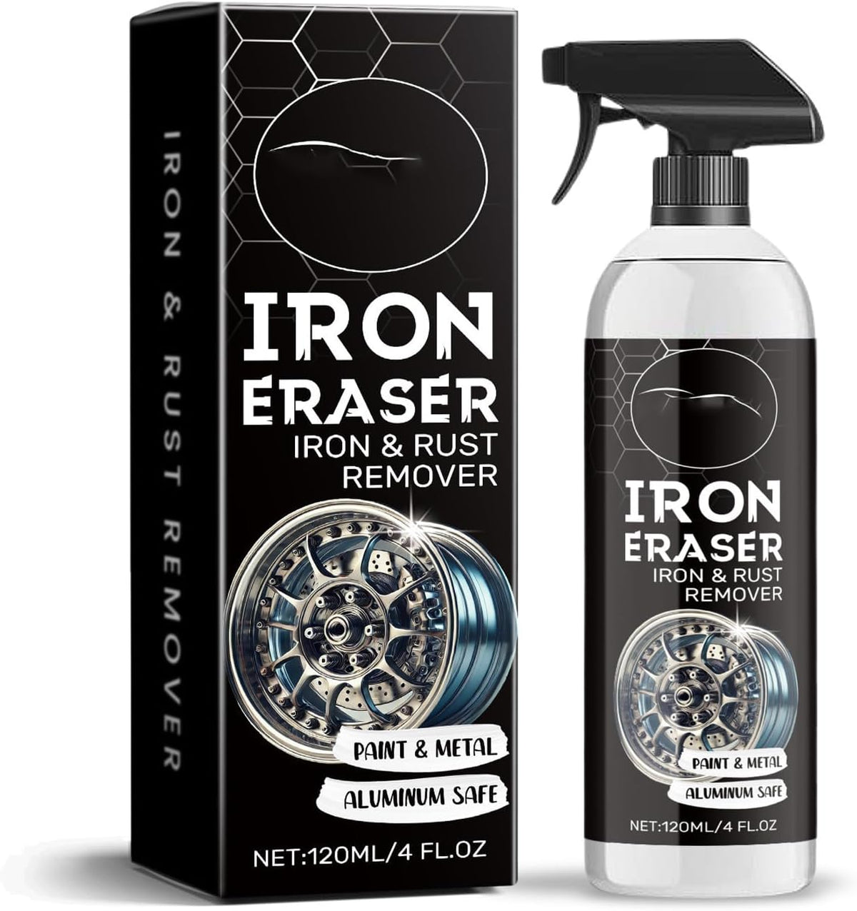Iron Eraser Rust Remover Spray, Iron Powder Remover Spray for Car Wheels and Paint Fast Acting Rust and Brake Dust Remover, Professional Automotive Surface Cleaning (1)