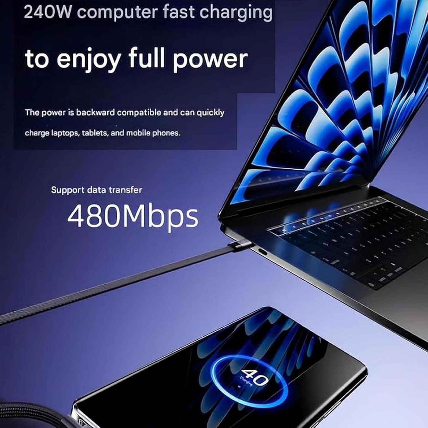 2-in-1 Invisible Holder Charger Cable – 240W