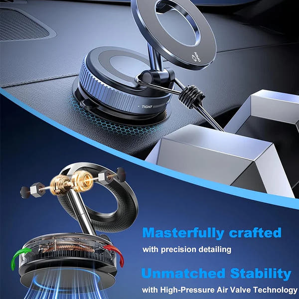 360° Magnetic Car Phone Mount with Vacuum Suction Base
