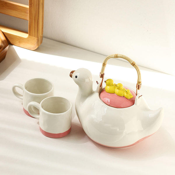 Creative Cartoon Cute Duck Ceramic Water Bottle with 4 cup