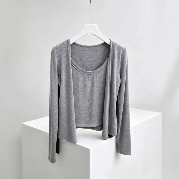 Faux Two-Piece Cardigan & Cami Set