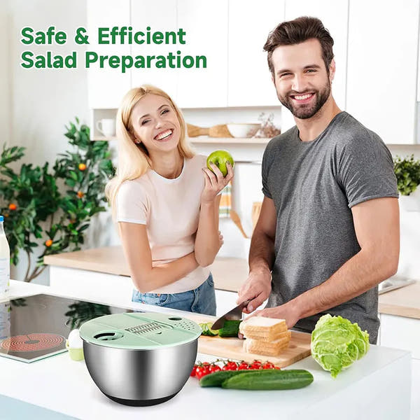 5-in-1 Stainless Steel Salad Spinner and Vegetable Slicer