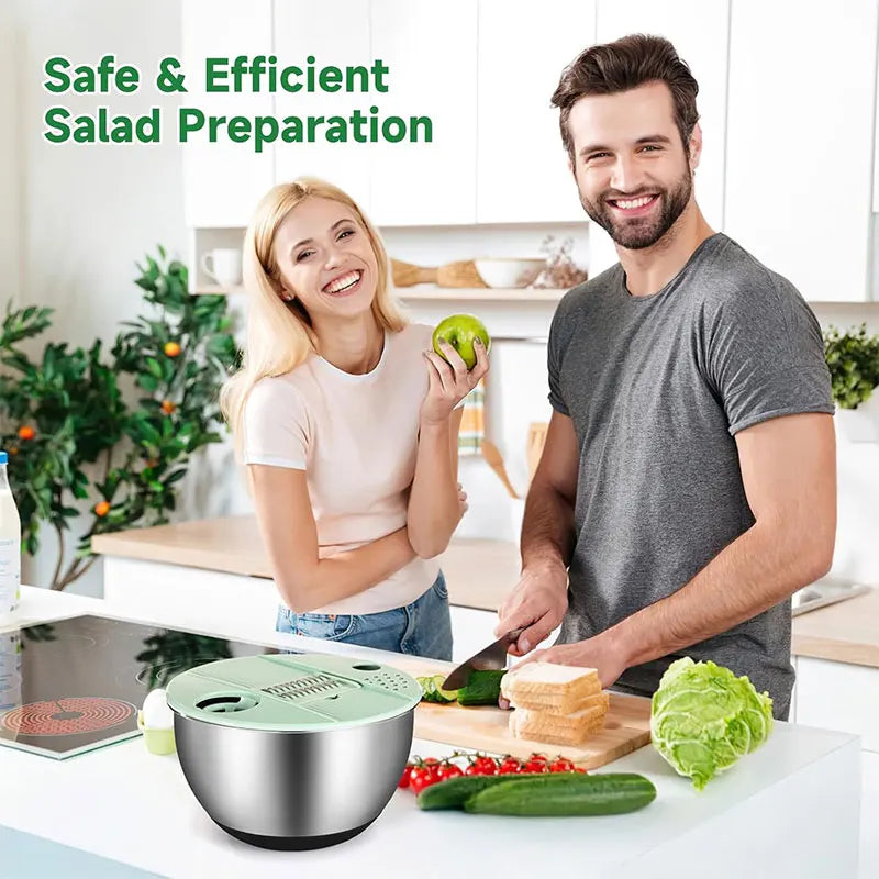 5-in-1 Stainless Steel Salad Spinner and Vegetable Slicer