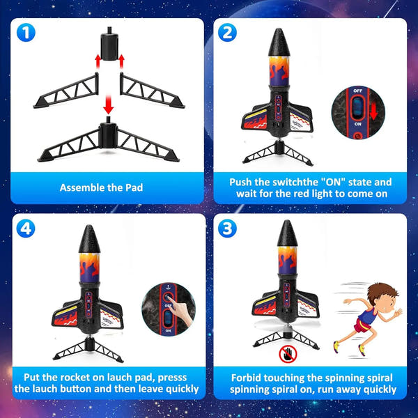 Self-Launching Rocket Toy for Kids (Parachute Landing)