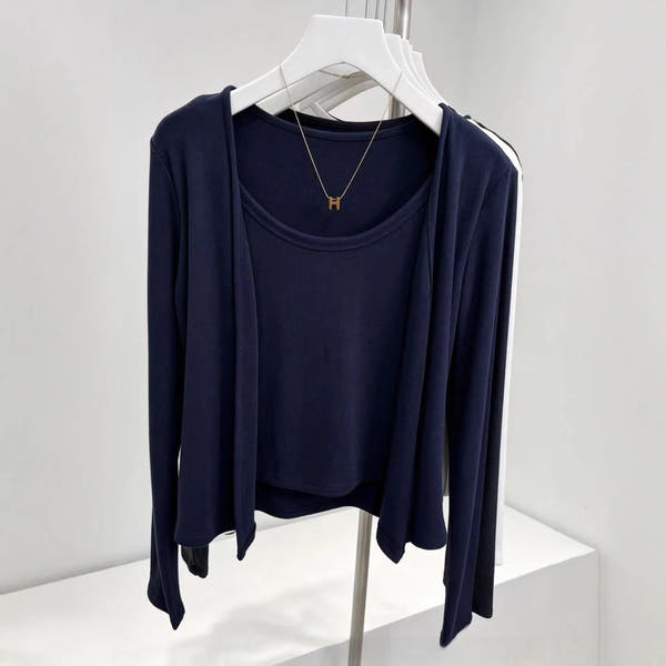 Faux Two-Piece Cardigan & Cami Set