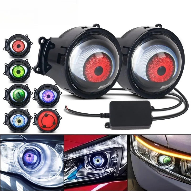 3Inch Dynamic LED Car Headlights 3D Devil Eye LED Car Light Headlight Assembly Modified Eagle Eye Light Cars Accessory 6/33 mode