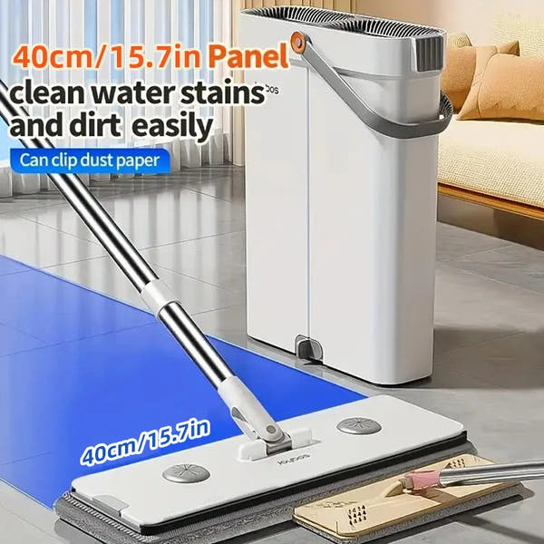 Ultra-Slim Flat Mop & Bucket Set – Hands-Free Wash & Dry Floor Mop