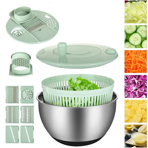 5-in-1 Stainless Steel Salad Spinner and Vegetable Slicer