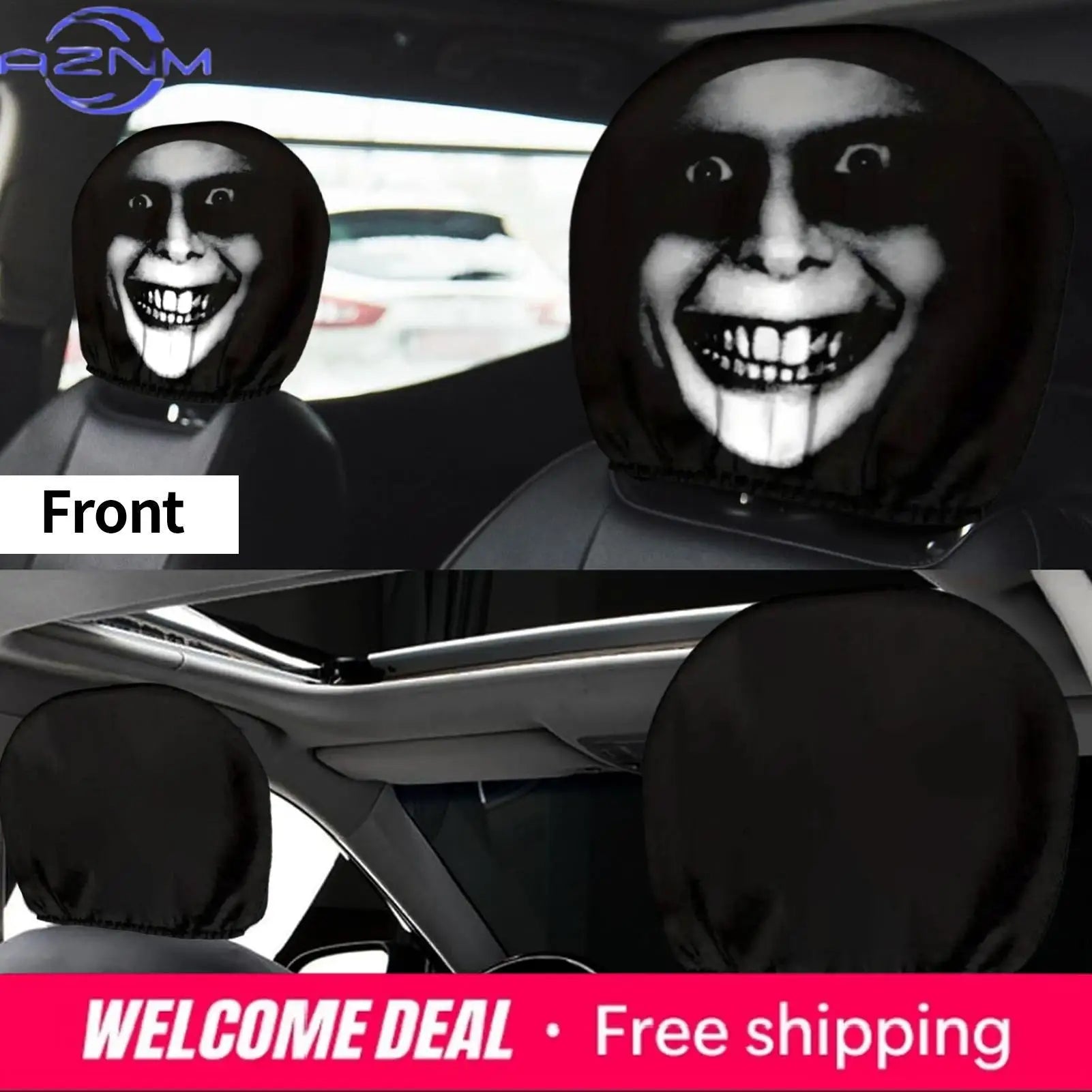 Soft Car Headrest Cases 2pcs Car Headrest Protector Halloween Funny Smile Face Protector Vehicle Accessories For Auto Seats