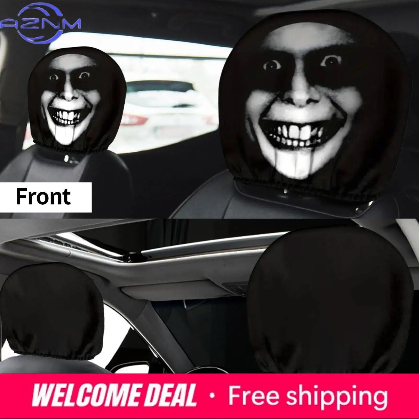 Spooky Smile Car Headrest Covers (2-pack)