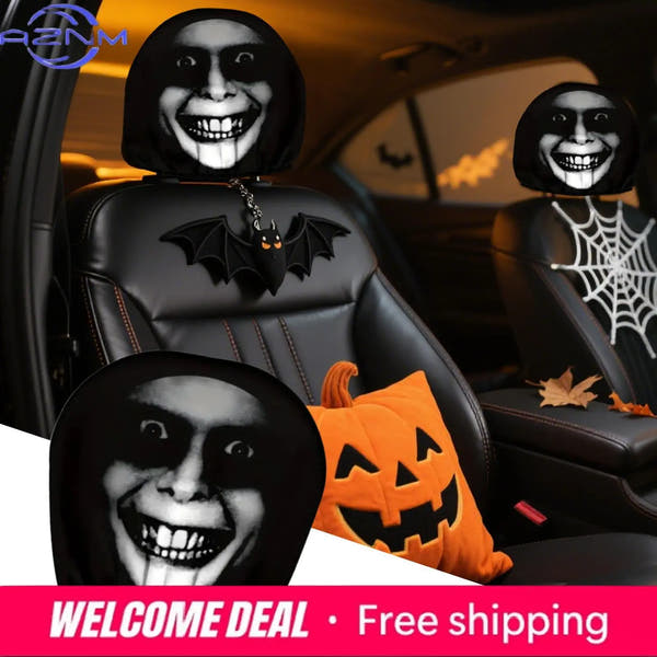 Spooky Smile Car Headrest Covers (2-pack)