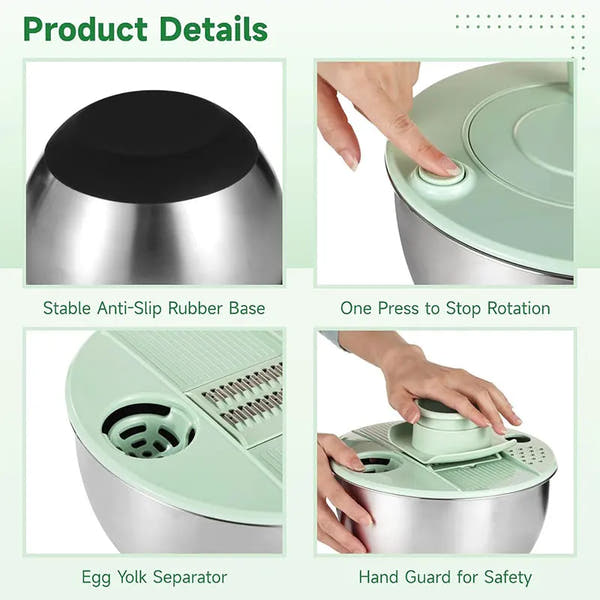5-in-1 Stainless Steel Salad Spinner and Vegetable Slicer