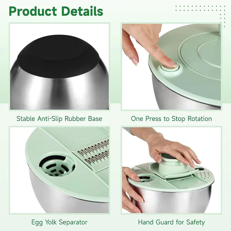 5-in-1 Stainless Steel Salad Spinner and Vegetable Slicer