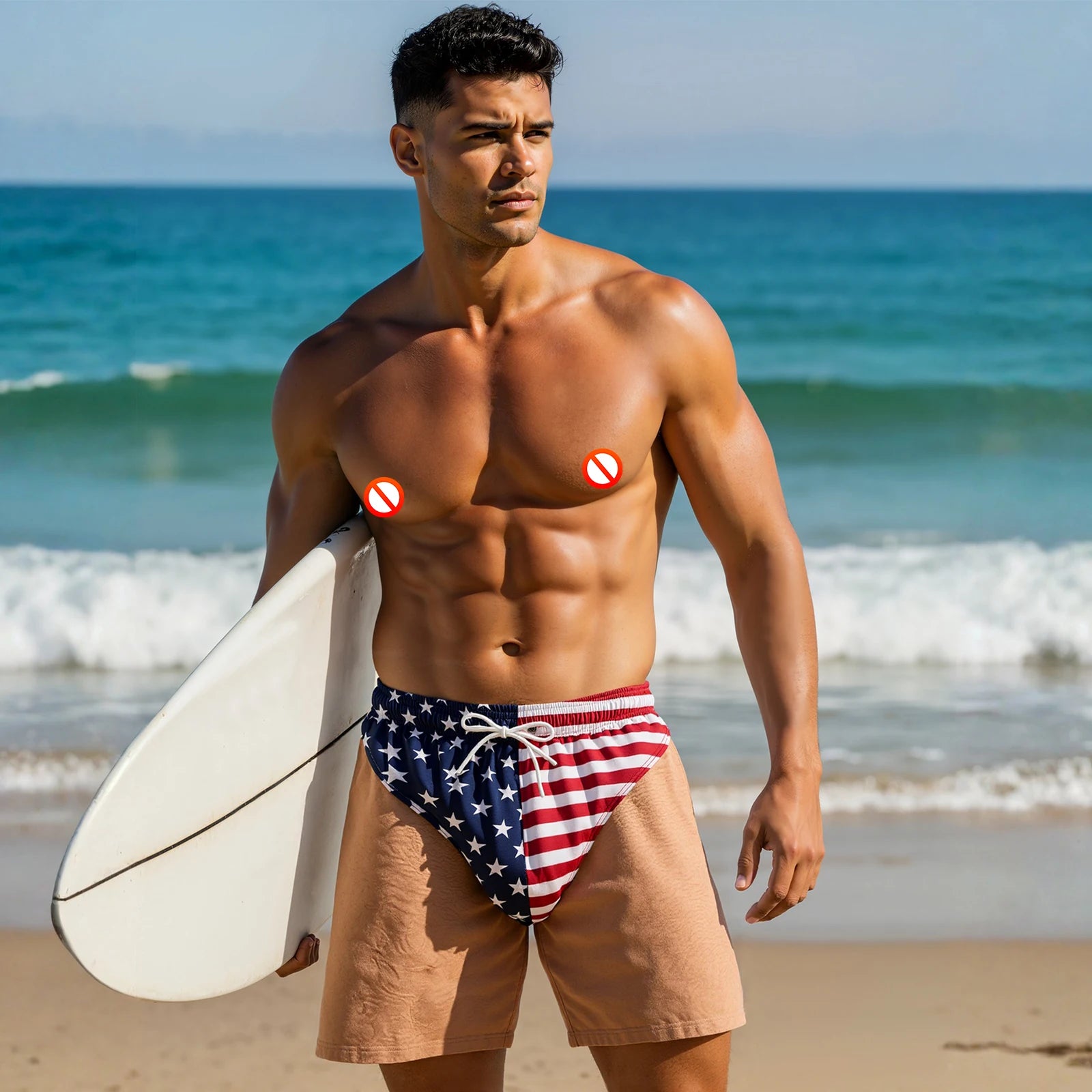Men Funny Patriotic Swim Trunks with Mesh Lining Quick Dry Breathable Freedom American Flag Beach Shorts for Vacation Pool Party
