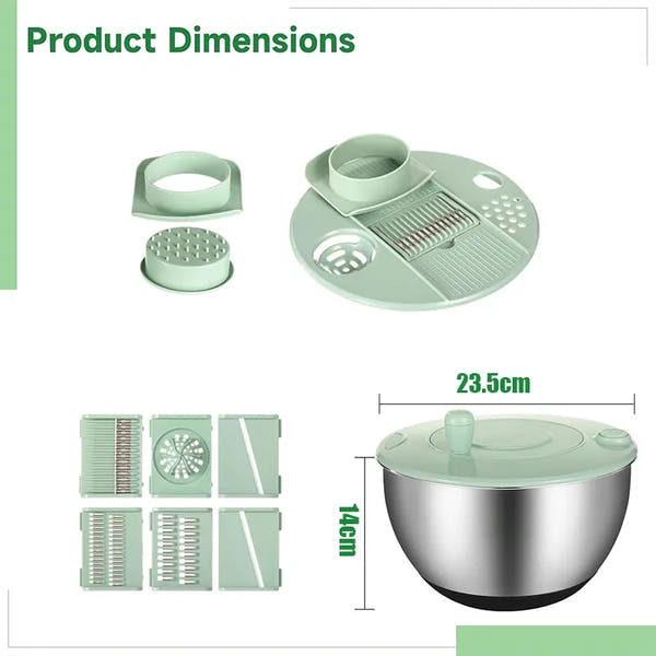 5-in-1 Stainless Steel Salad Spinner and Vegetable Slicer