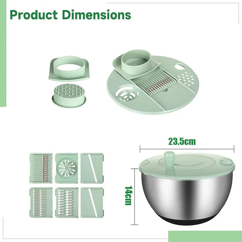 5-in-1 Stainless Steel Salad Spinner and Vegetable Slicer