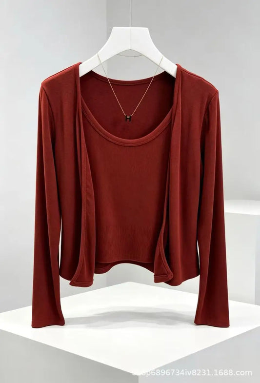 Faux Two-Piece Cardigan & Cami Set