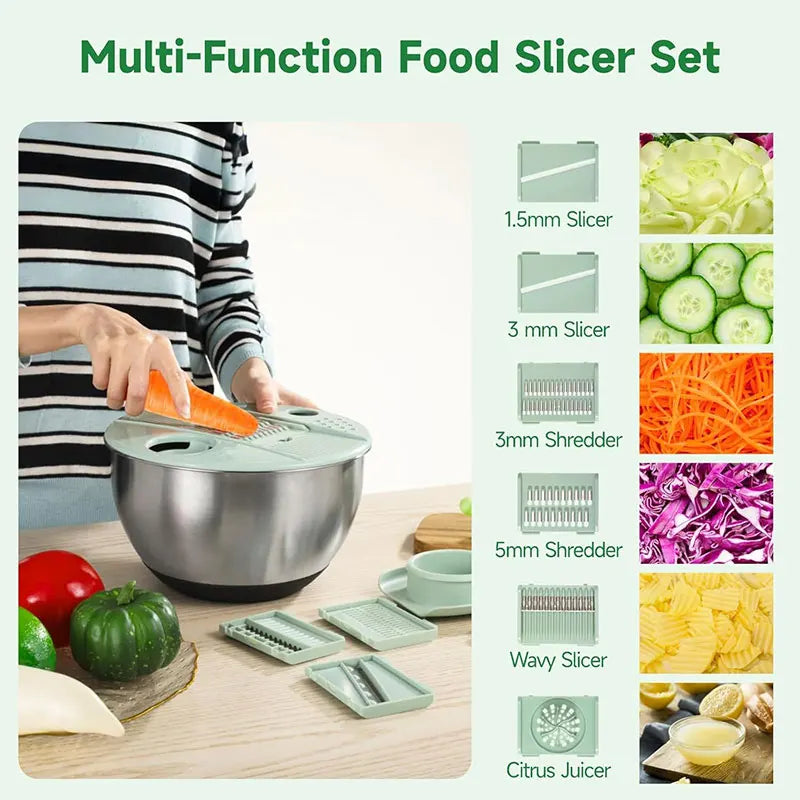 5-in-1 Stainless Steel Salad Spinner and Vegetable Slicer