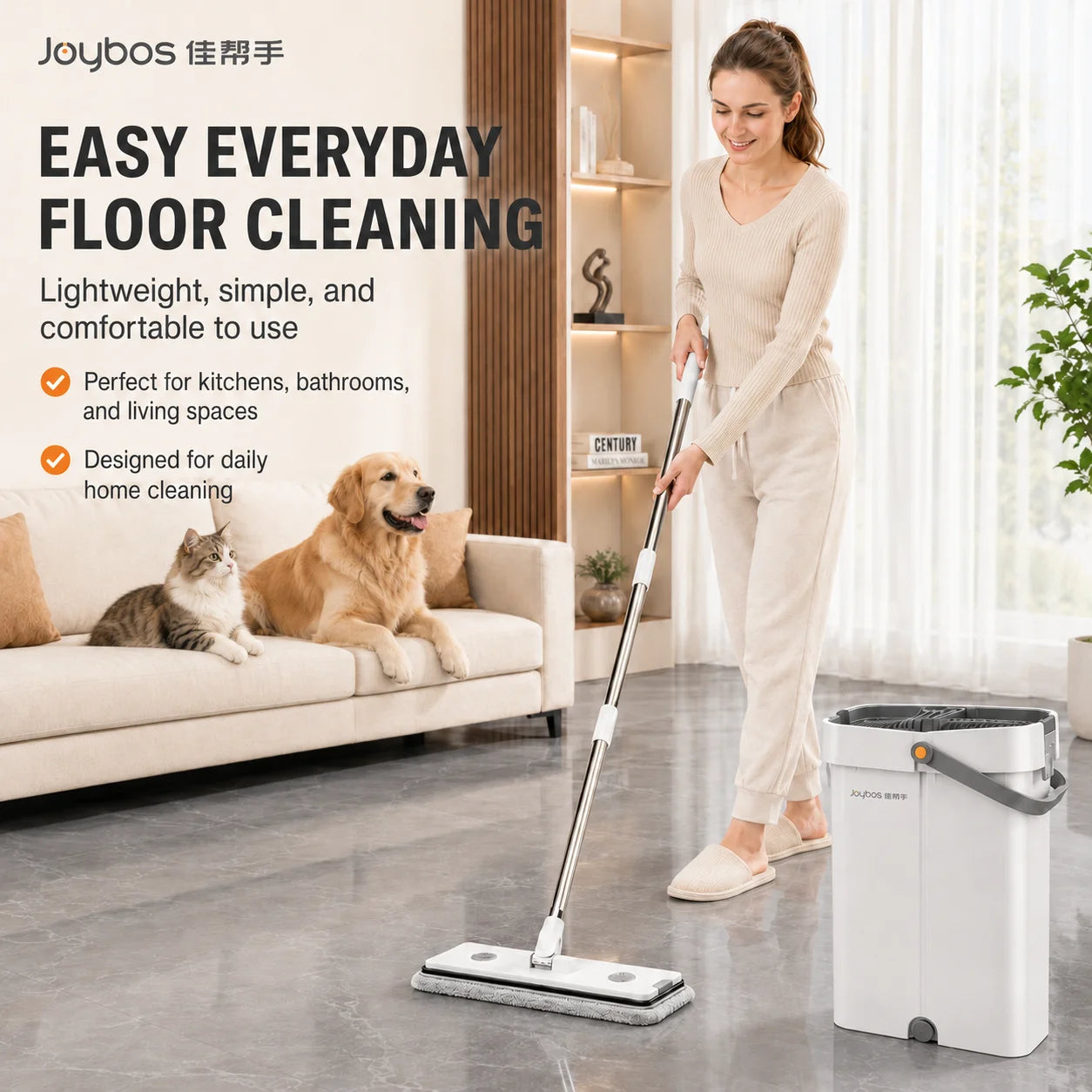 Ultra-Slim Flat Mop & Bucket Set – Hands-Free Wash & Dry Floor Mop