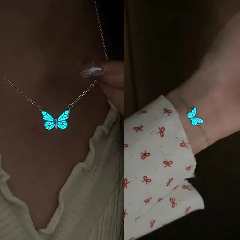 Glow-in-the-Dark Butterfly Necklace & Bracelet Set
