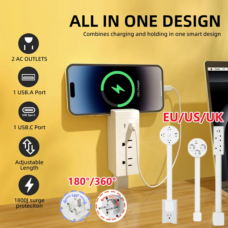 Rotating Outlet Extender with USB — Adjustable Arm