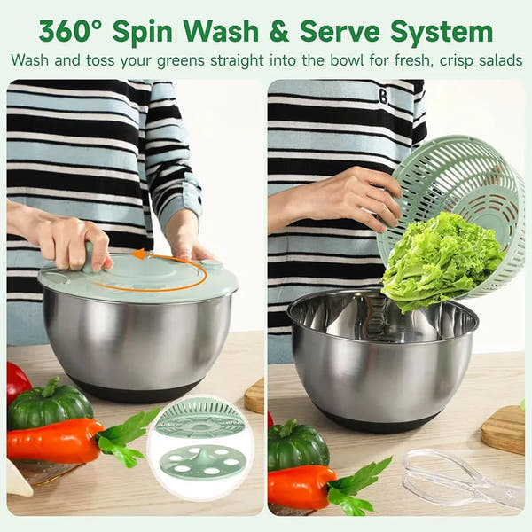 5-in-1 Stainless Steel Salad Spinner and Vegetable Slicer