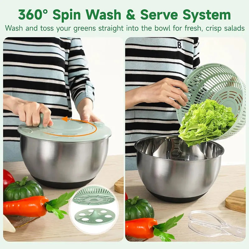 5-in-1 Stainless Steel Salad Spinner and Vegetable Slicer
