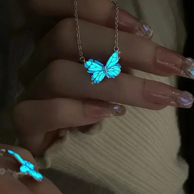 Glow-in-the-Dark Butterfly Necklace & Bracelet Set