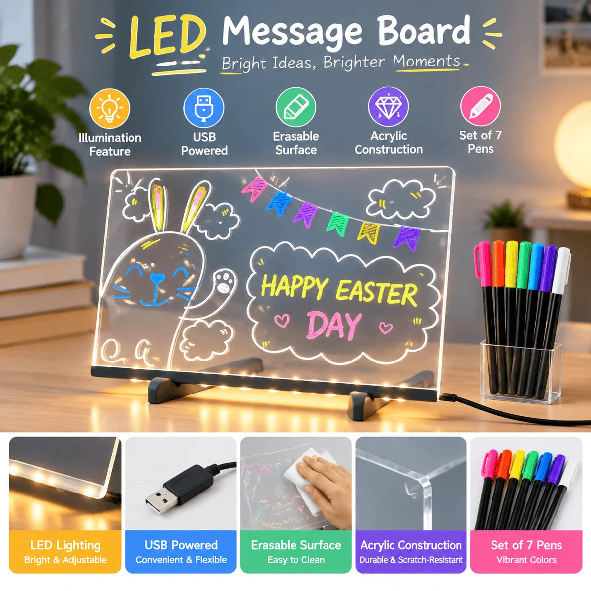 LED Message Board with 7 Pens