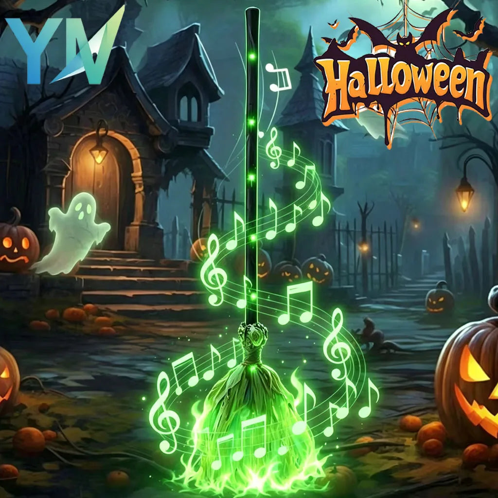 Glowing Witch Broom with Spooky Sounds & Motion
