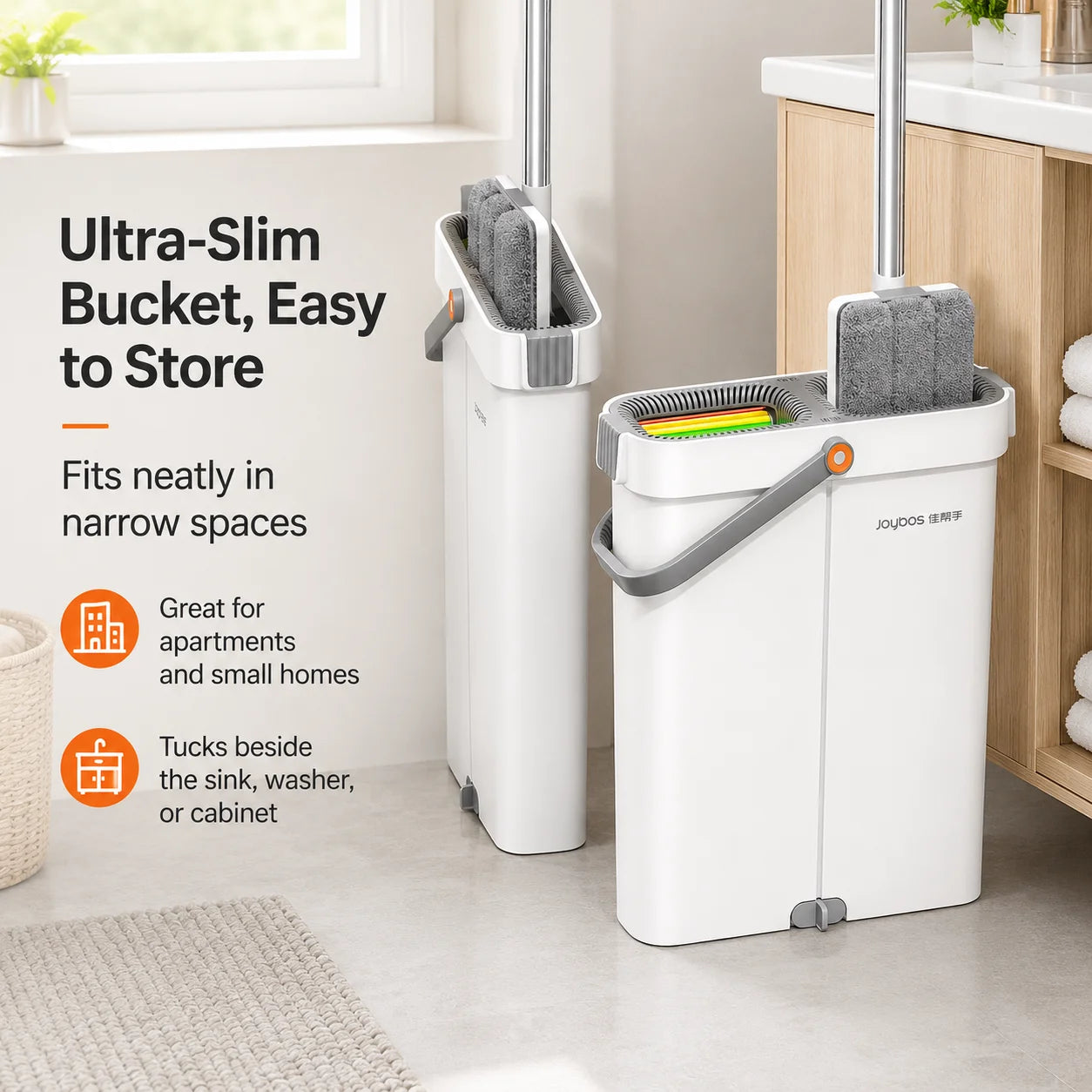 Ultra-Slim Flat Mop & Bucket Set – Hands-Free Wash & Dry Floor Mop