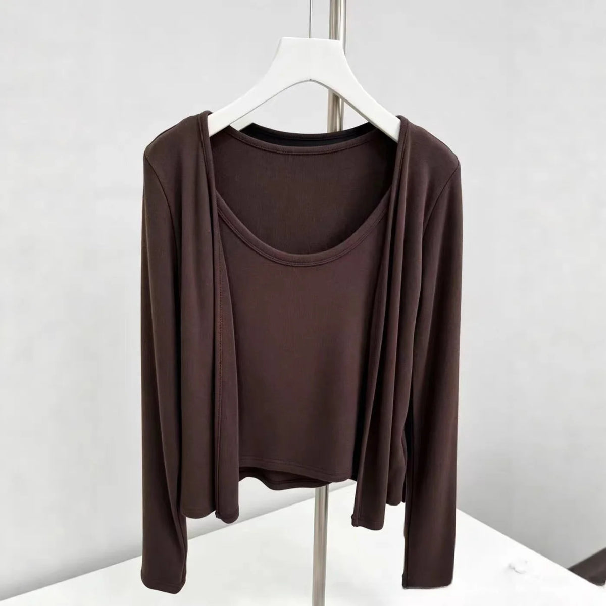 Faux Two-Piece Cardigan & Cami Set