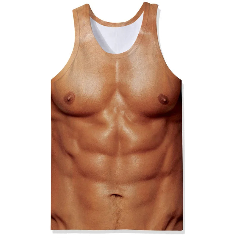 Mens 3D Printed Fake Abs Tank Top Funny Muscle Pattern Tee Shirts Quick Dry Sleeveless Summer Beach Shirt Men's Clothing