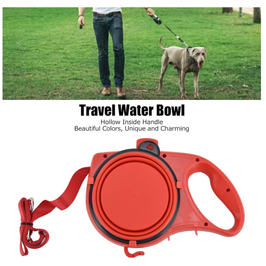 Pet Leash with Foldable Bowl